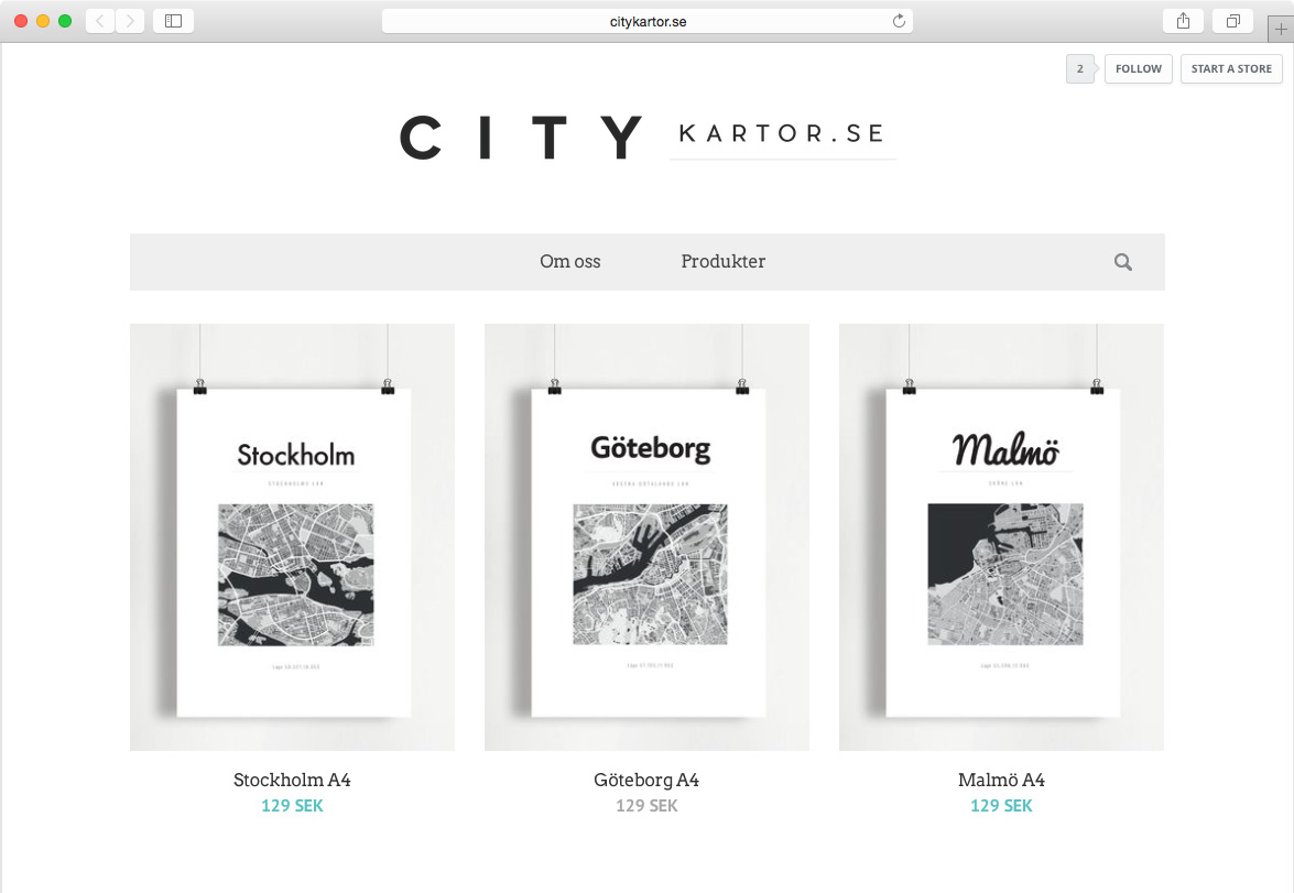 citykartor.se hemsida och e-handel