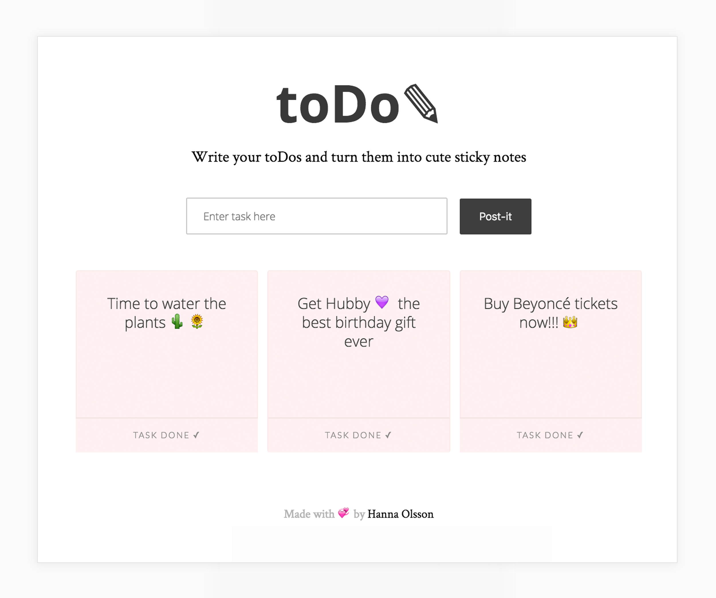 Todo list webb app på desktop 
