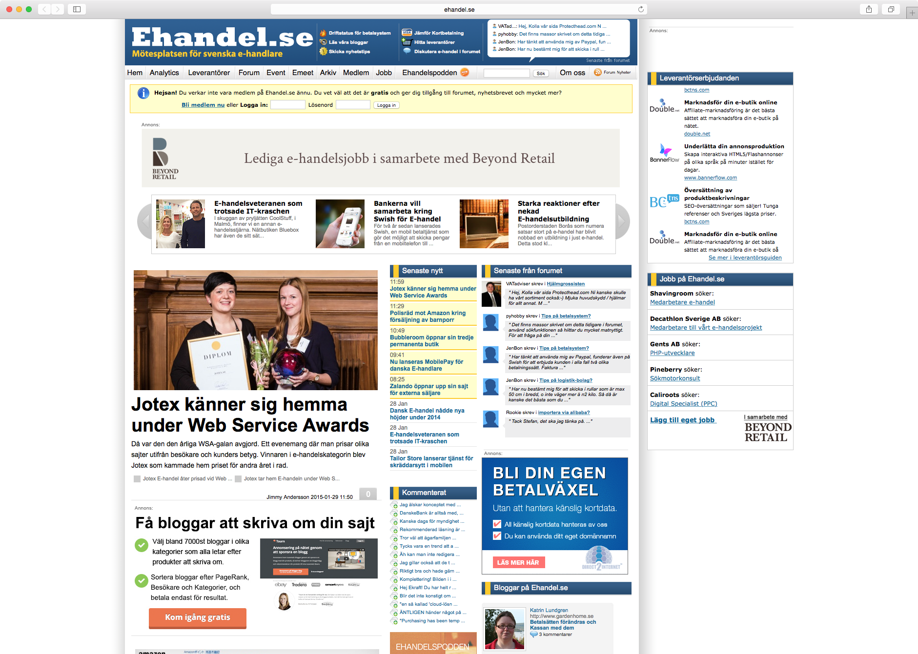 Skärmdump från hemsidan e-handel.se