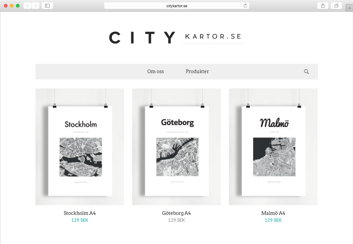Citykartors landningssida
